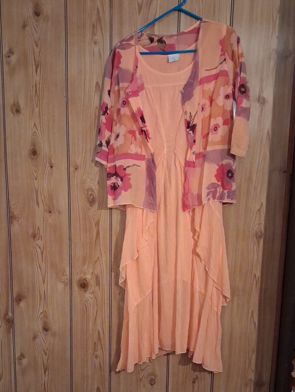 Peach High-Low Ruffle Dress with Floral Bolero